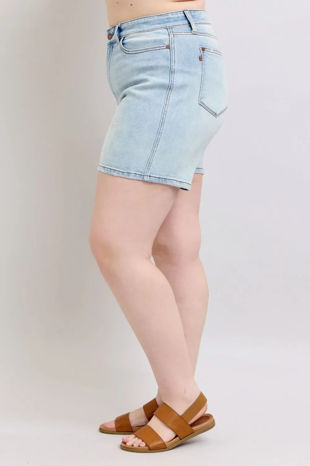 Judy Blue Full Size 2 Button Denim Shorts with Pockets Plus Size - Trendibles