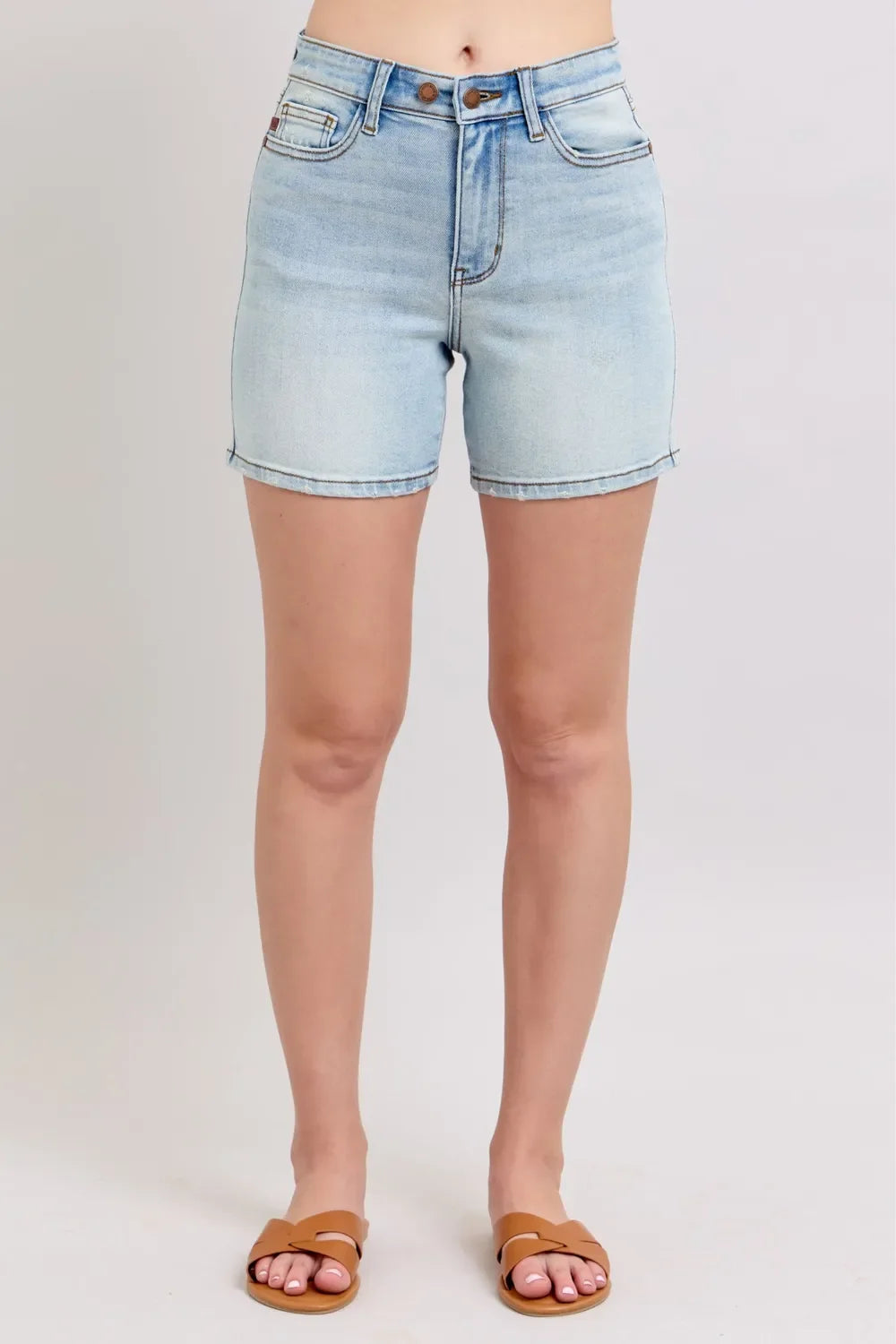 Judy Blue Full Size 2 Button Denim Shorts with Pockets Plus Size - Trendibles