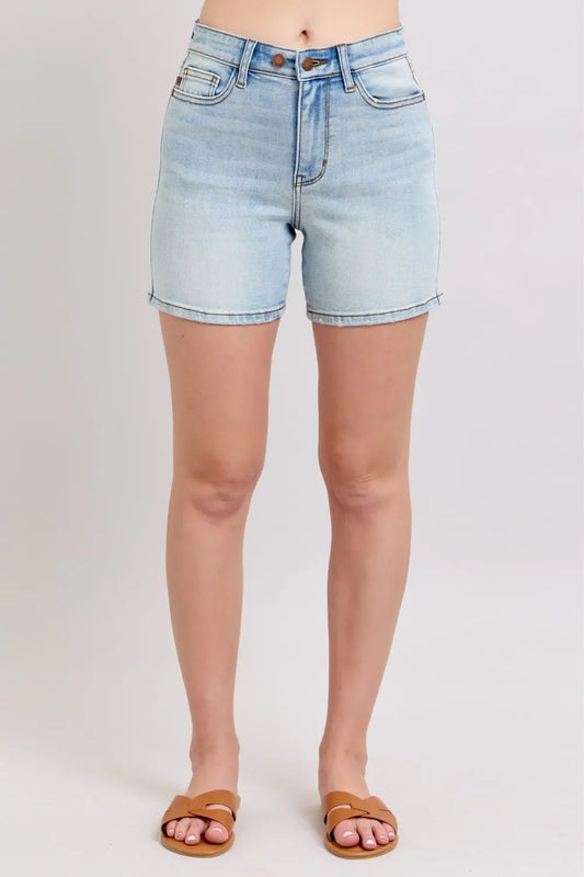Judy Blue Full Size 2 Button Denim Shorts with Pockets Plus Size - Trendibles