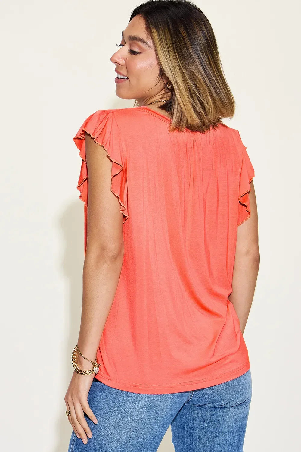Basic Bae Full Size Bamboo Notched Ruffled Short Sleeve T-Shirt - Trendibles