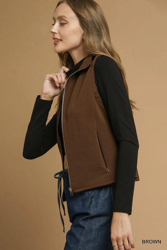 Umgee Zip-Front Fitted Vest with Pockets - Trendibles