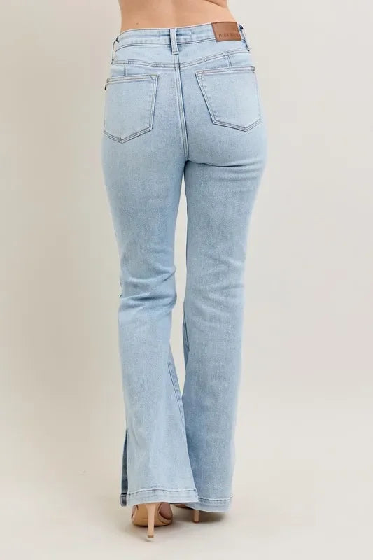 Judy Blue Full Size Tummy Control Vintage Wash Side Slit Slim Boot Jeans Plus Size - Trendibles