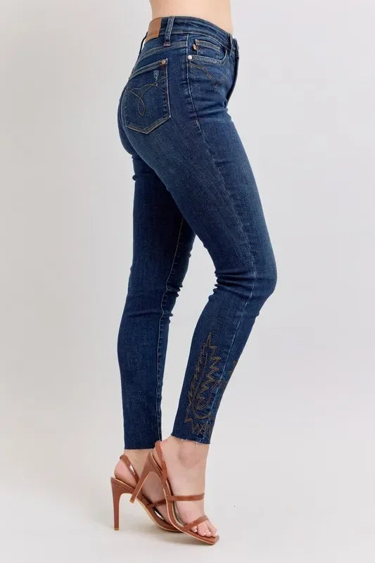 Judy Blue Full Size Embroidered High Rise Skinny Jeans Plus Size - Trendibles
