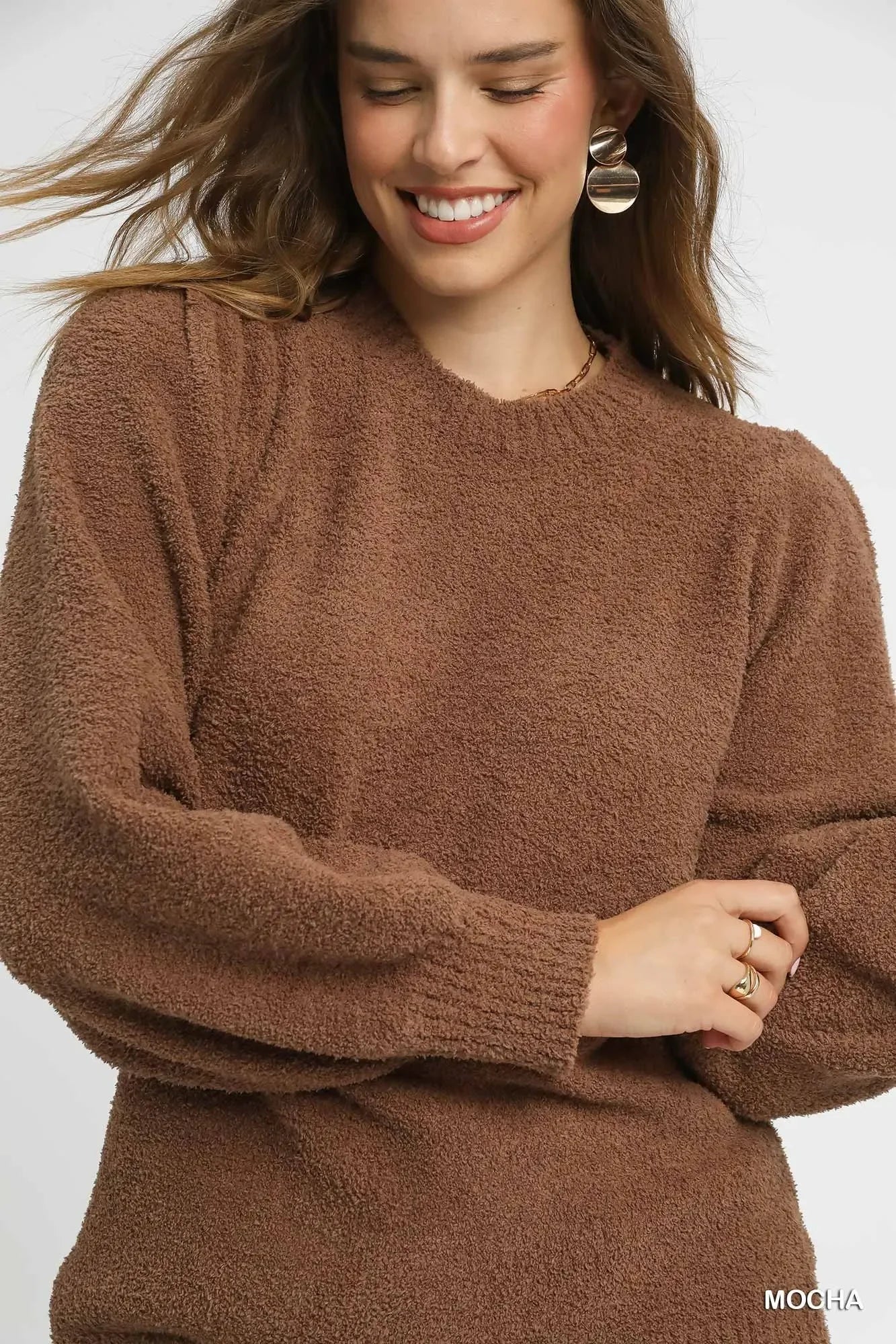 Umgee Textured Long Sleeve Sweater with Ribbed Trim - Trendibles