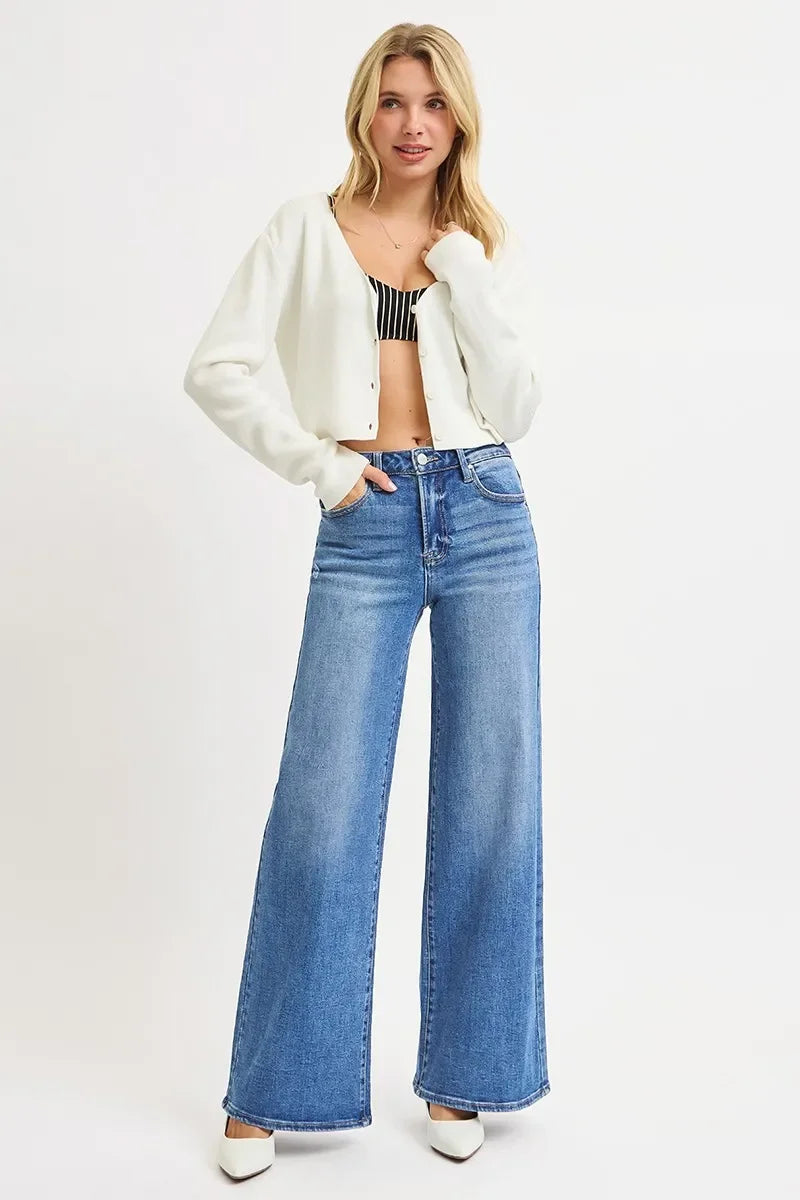 RISEN Full Size High Rise Wide Leg Jeans Plus Size - Trendibles