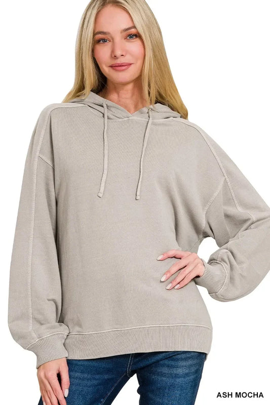 Zenana French Terry Pigment Dye & Enzyme Washing Hoodie - Trendibles