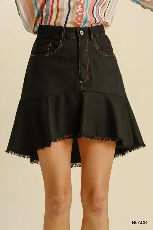 Umgee Linen Blend 5 Pockets High Low Skirt with Frayed Hem - Trendibles
