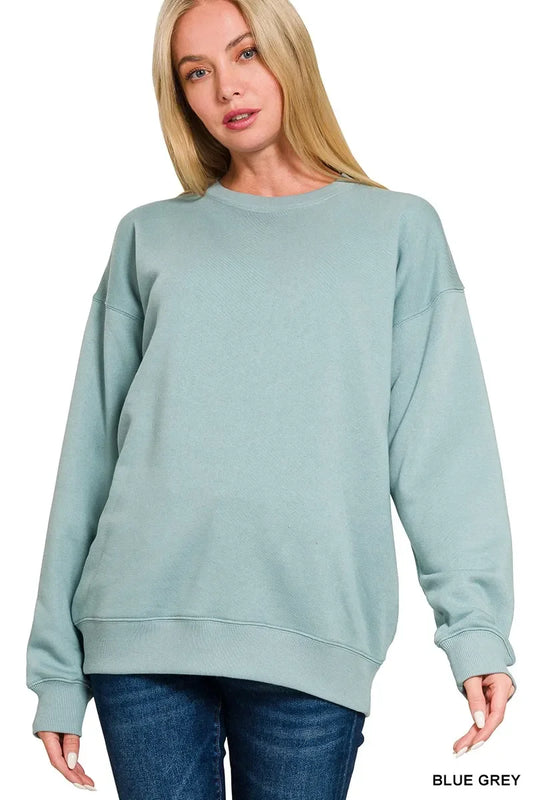 Zenana Fleece Round Neck Sweatshirts - Trendibles
