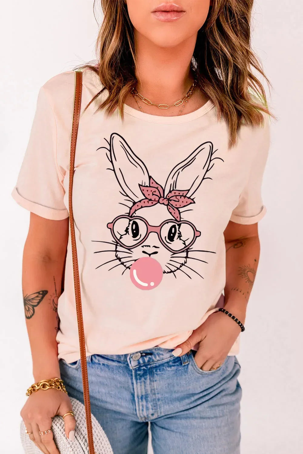 Rabbit Graphic Round Neck Short Sleeve T-Shirt - Trendibles