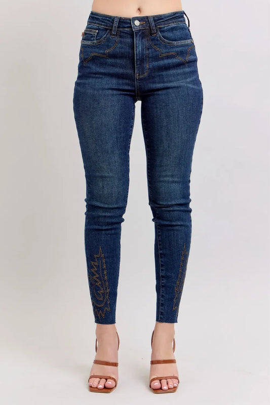 Judy Blue Full Size Embroidered High Rise Skinny Jeans Plus Size - Trendibles