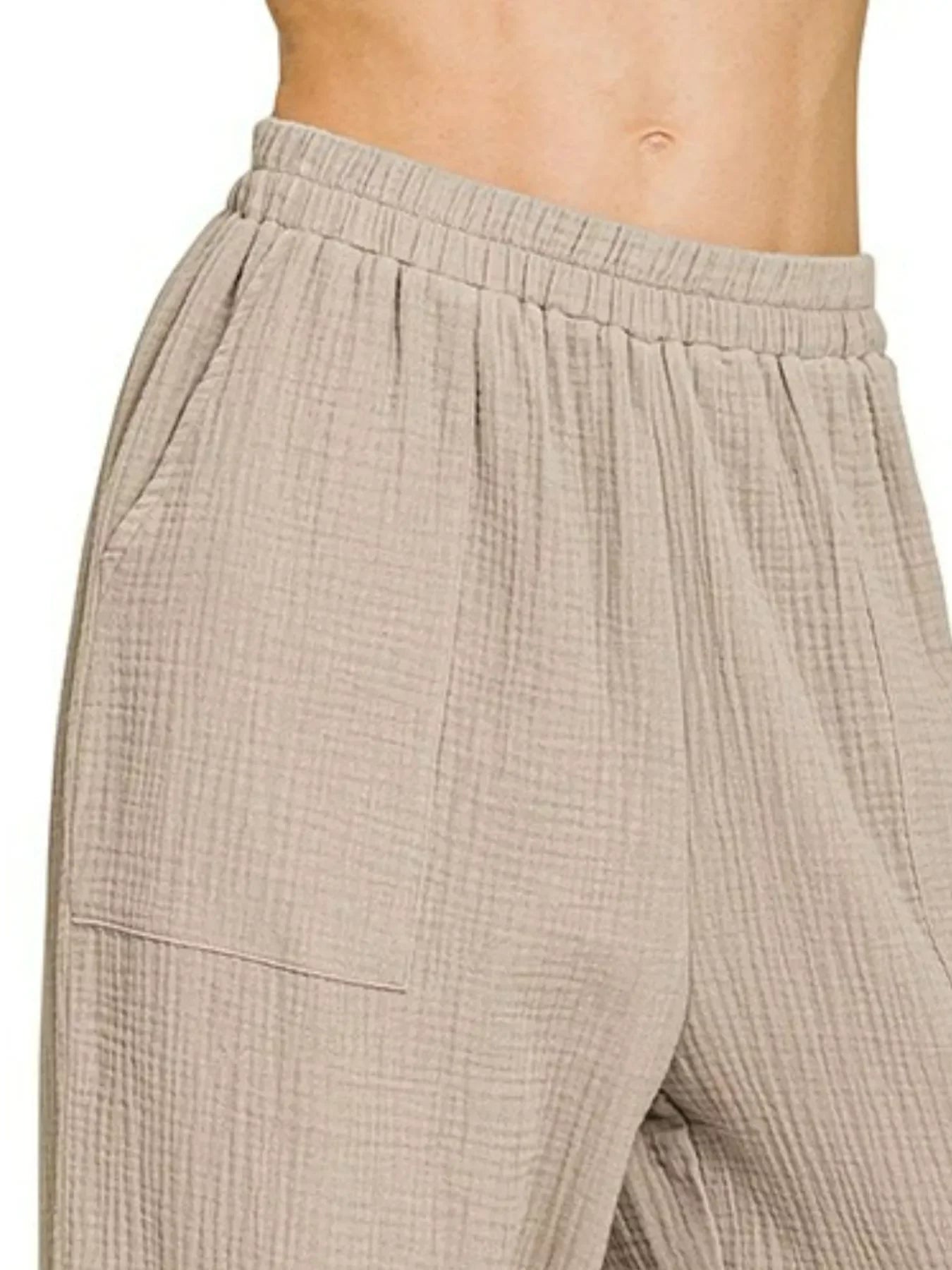 Zenana Double Gauze Elastic Band Pants - Trendibles