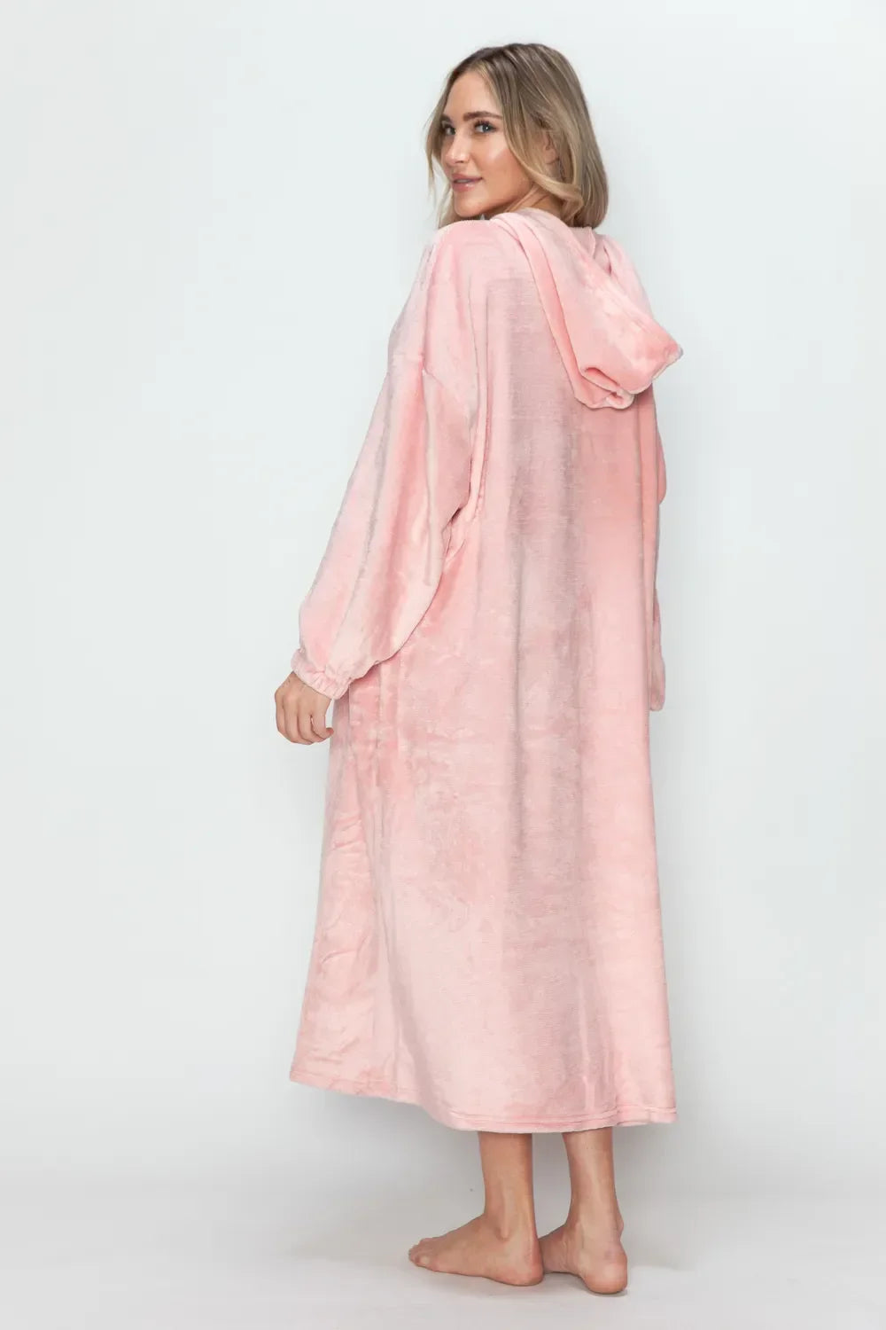 Double Take Full Size Pocketed Hooded Midi Lounge Dress - Trendibles