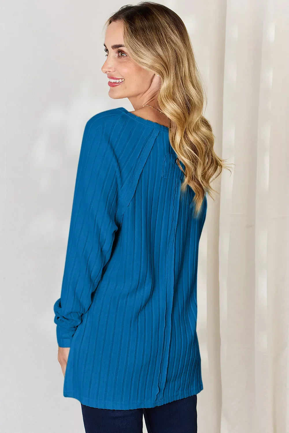 Basic Bae Full Size Ribbed Round Neck Slit T-Shirt - Trendibles