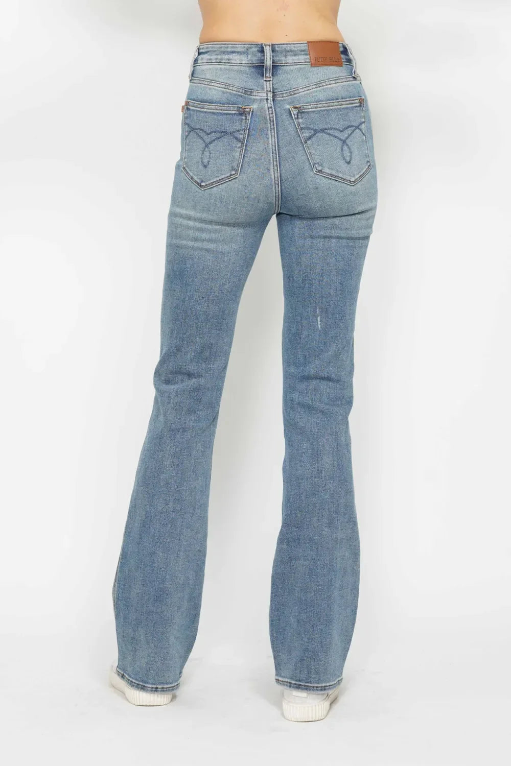 Judy Blue Full Size Tummy Control Back Embroidered Pocketed Bootcut Jeans Plus Size - Trendibles