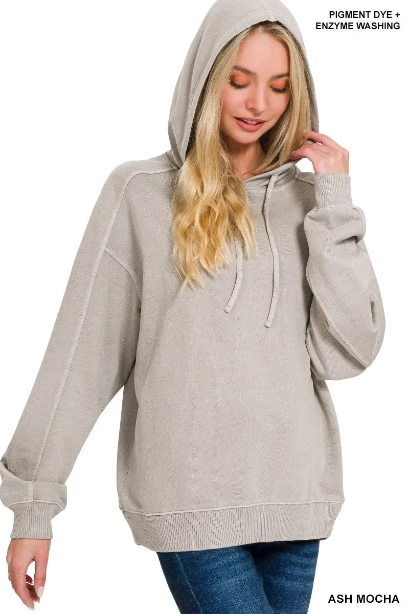 Zenana French Terry Pigment Dye & Enzyme Washing Hoodie - Trendibles