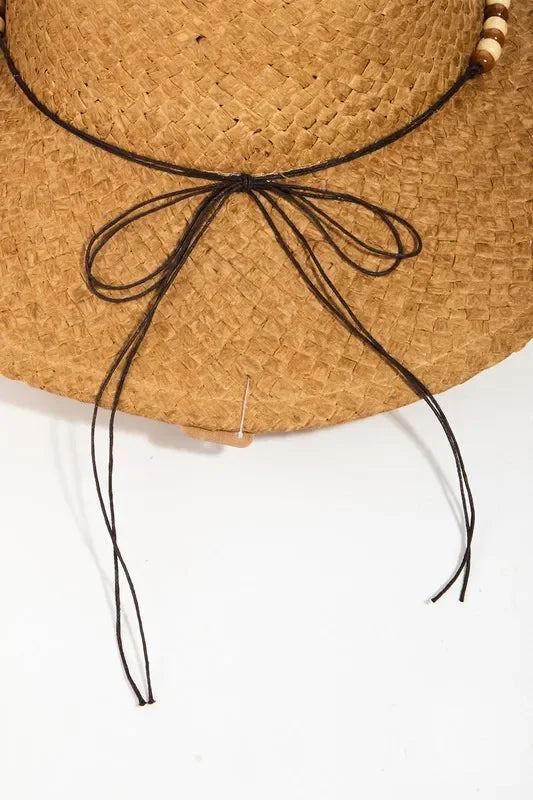 Fame Beaded Cowrie Shell Straw Weave Western Cowboy Hat - Trendibles