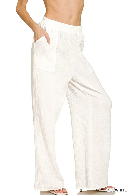 Zenana Double Gauze Elastic Band Pants - Trendibles