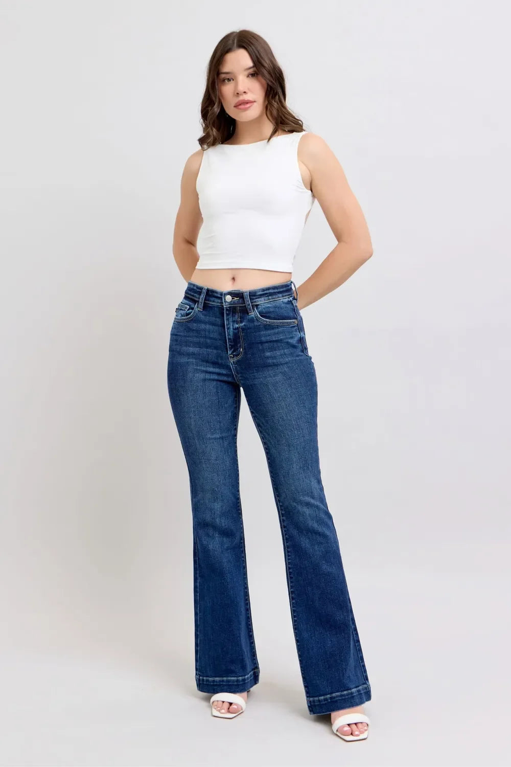 Judy Blue Full Size High Rise Flare Jeans with Pockets Plus Size - Trendibles