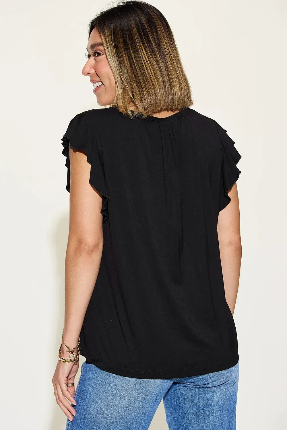 Basic Bae Full Size Bamboo Notched Ruffled Short Sleeve T-Shirt - Trendibles
