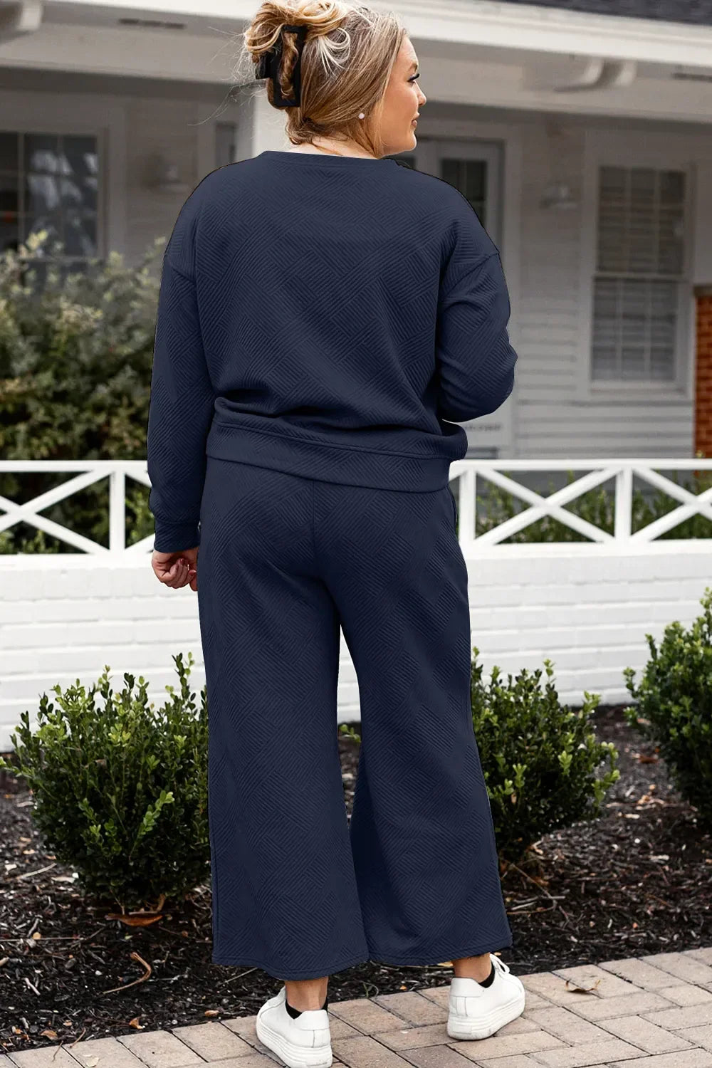 Double Take Full Size Textured Long Sleeve Top and Drawstring Pants Set - Trendibles