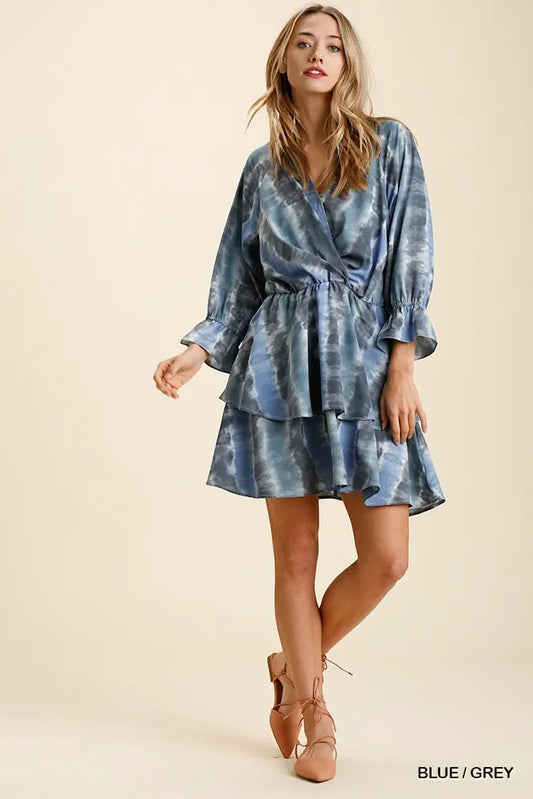 Umgee Tie Dye Ruffled Layered Dress with Elastic Waistband - Trendibles