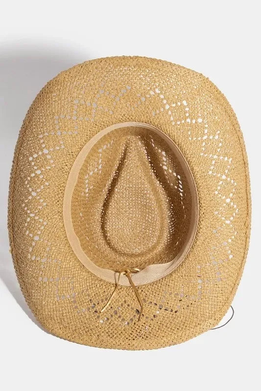 Fame Turquoise and Shell Star Beads Strap Western Straw Hat - Trendibles