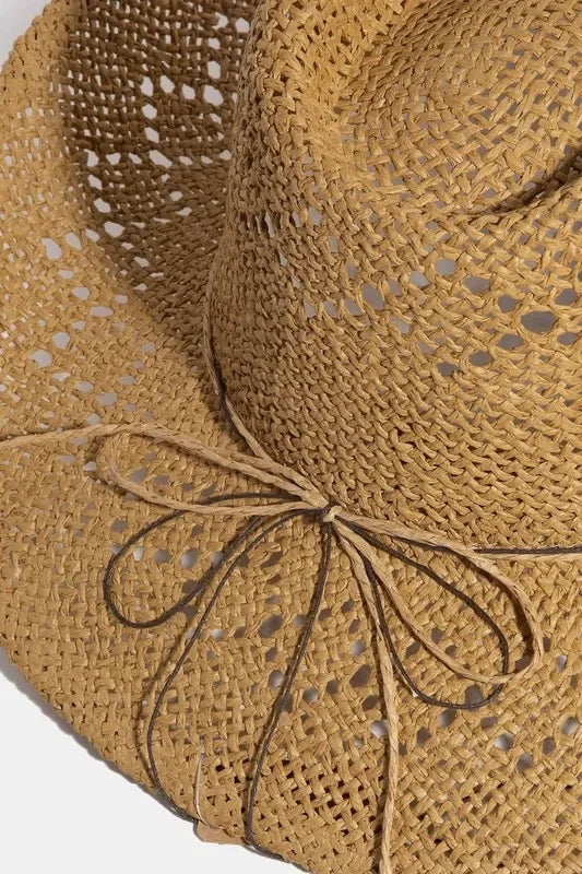Fame Turquoise and Shell Star Beads Strap Western Straw Hat - Trendibles