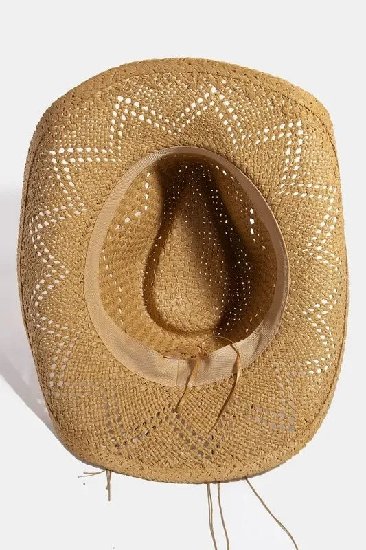 Fame Mixed Beaded Strap Western Fedora Straw Hat - Trendibles