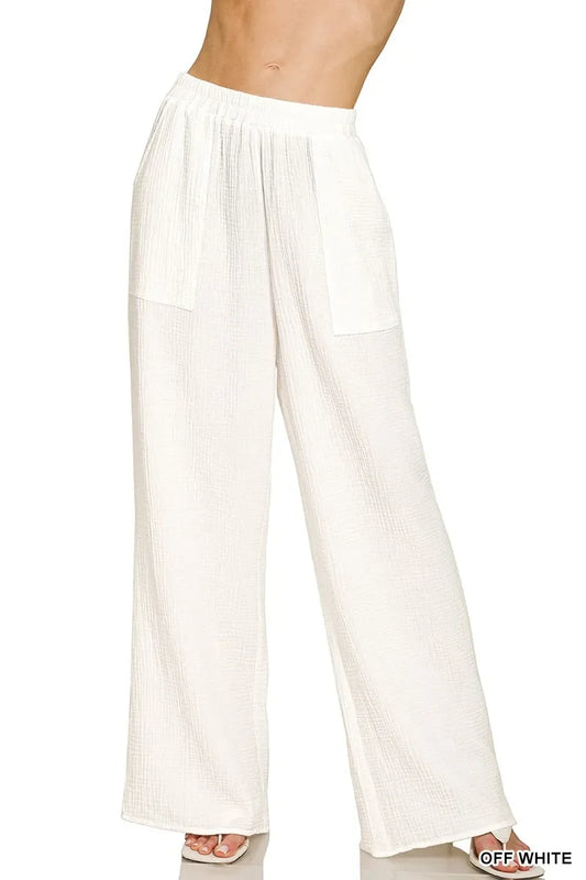Zenana Double Gauze Elastic Band Pants - Trendibles