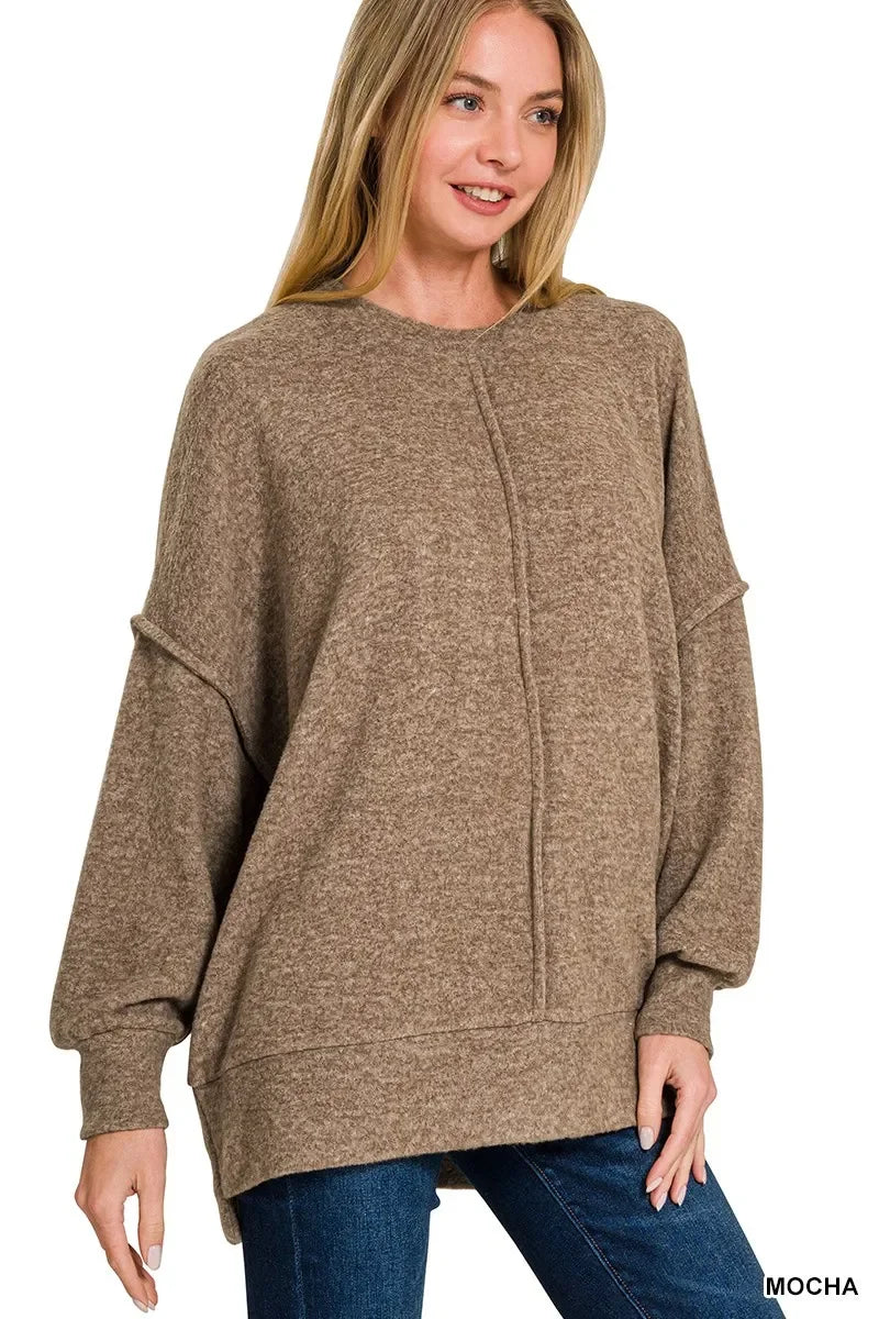Zenana Brushed Melange Hacci Oversized Sweater - Trendibles