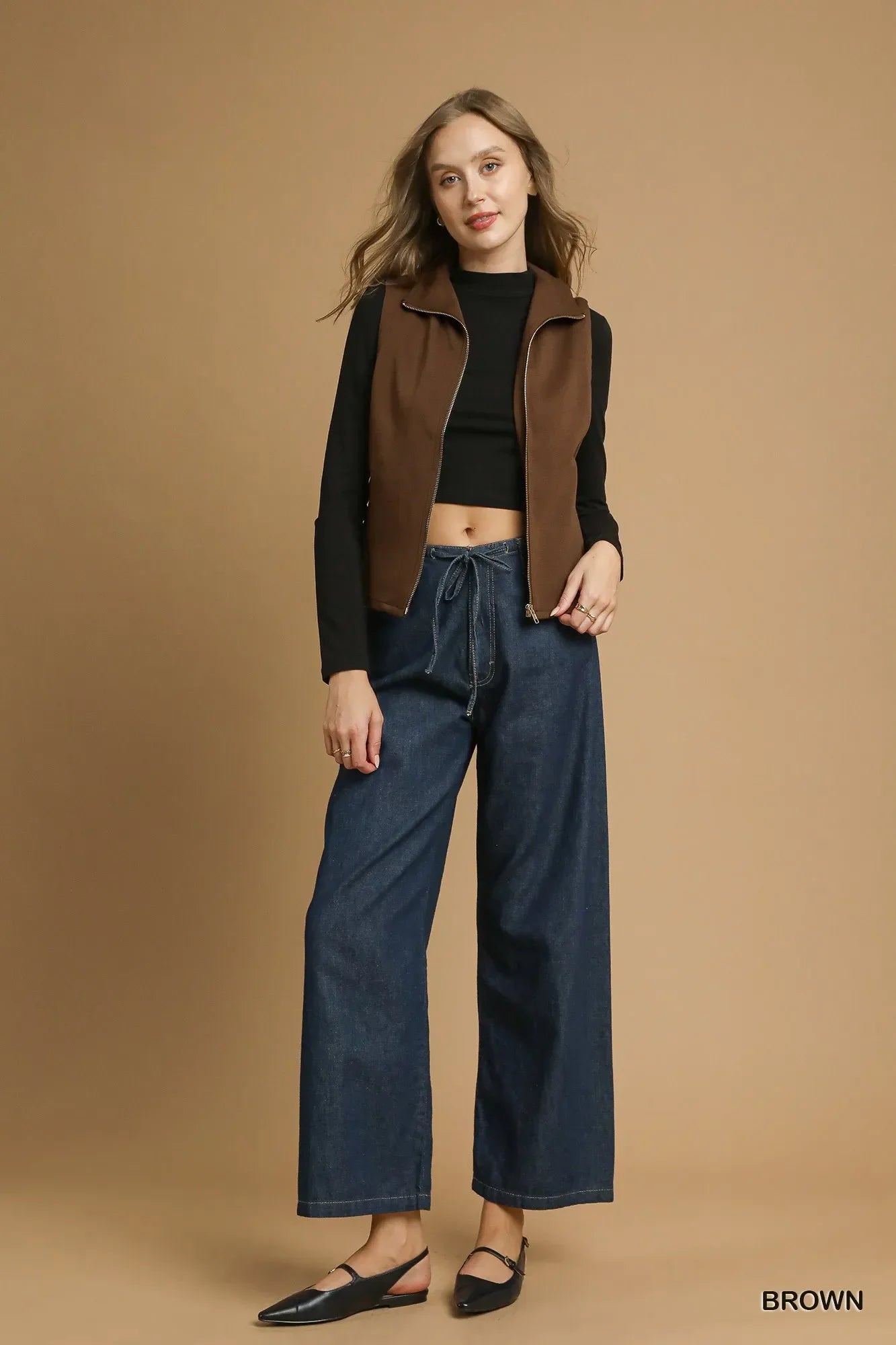 Umgee Zip-Front Fitted Vest with Pockets - Trendibles