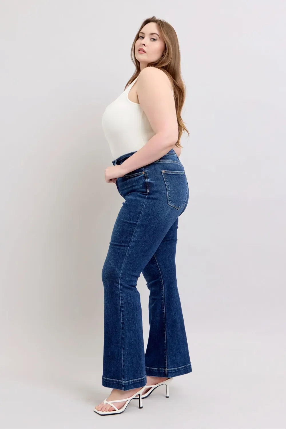 Judy Blue Full Size High Rise Flare Jeans with Pockets Plus Size - Trendibles