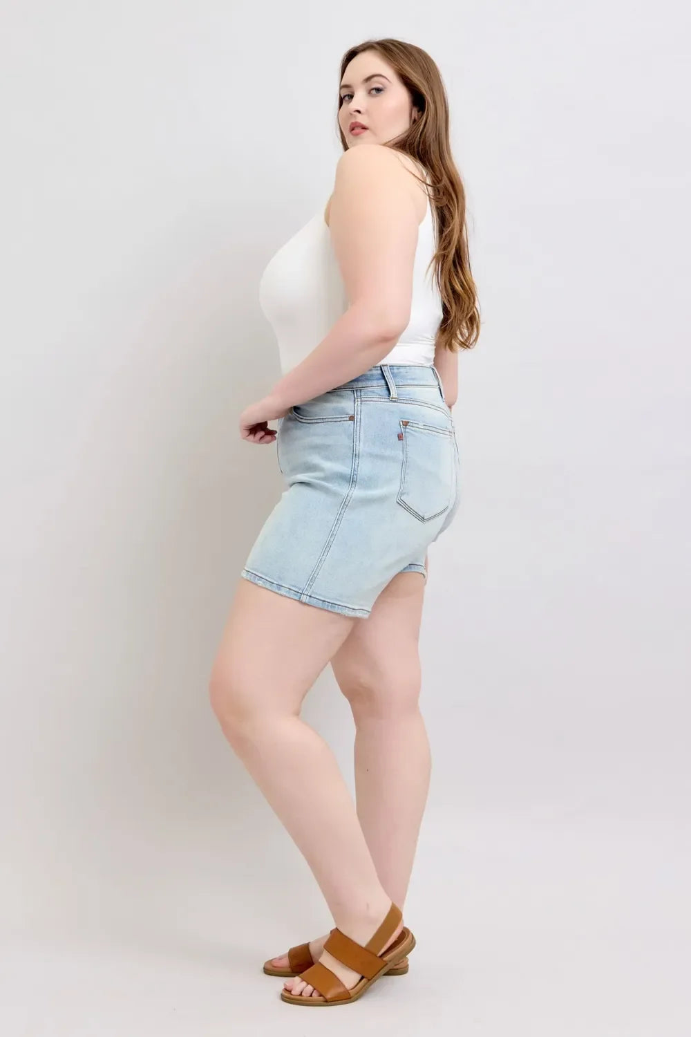Judy Blue Full Size 2 Button Denim Shorts with Pockets Plus Size - Trendibles