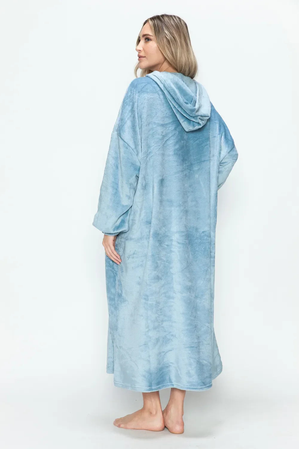 Double Take Full Size Pocketed Hooded Midi Lounge Dress - Trendibles