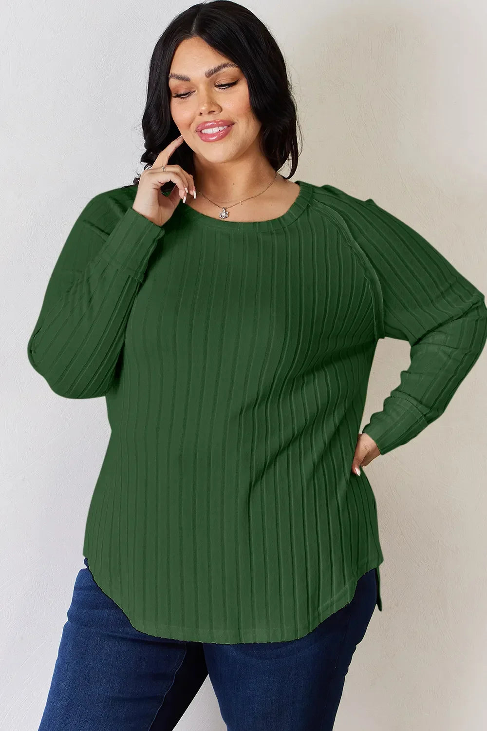 Basic Bae Full Size Ribbed Round Neck Slit T-Shirt - Trendibles