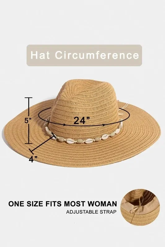 Fame Shell Beaded Wide Brim Straw Hat - Trendibles
