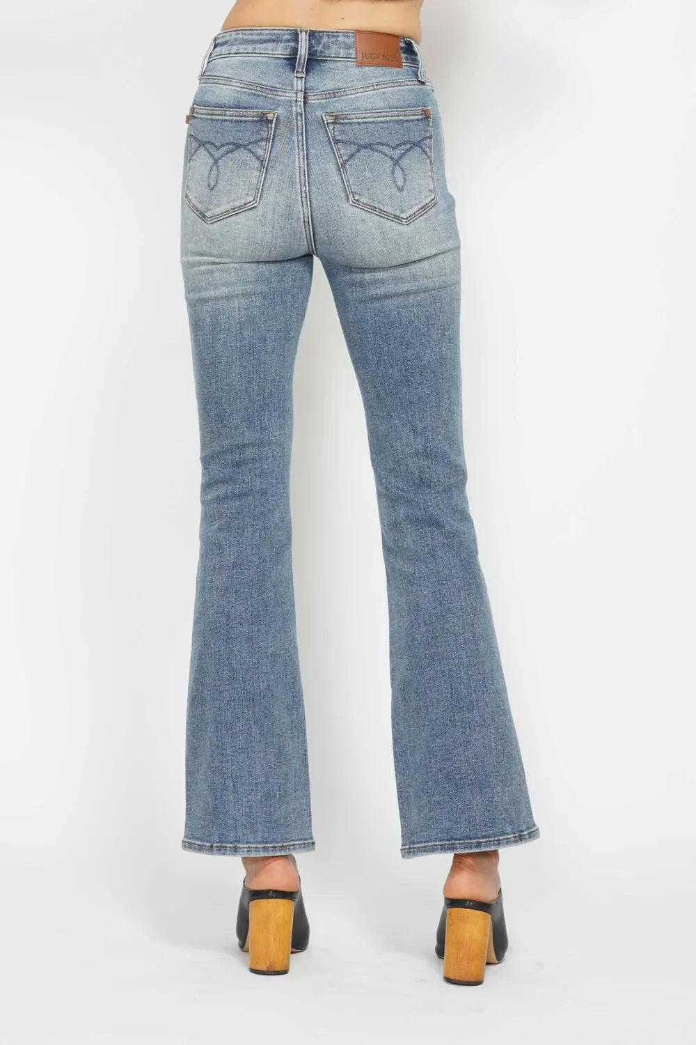 Judy Blue Full Size Tummy Control Back Embroidered Pocketed Bootcut Jeans Plus Size - Trendibles