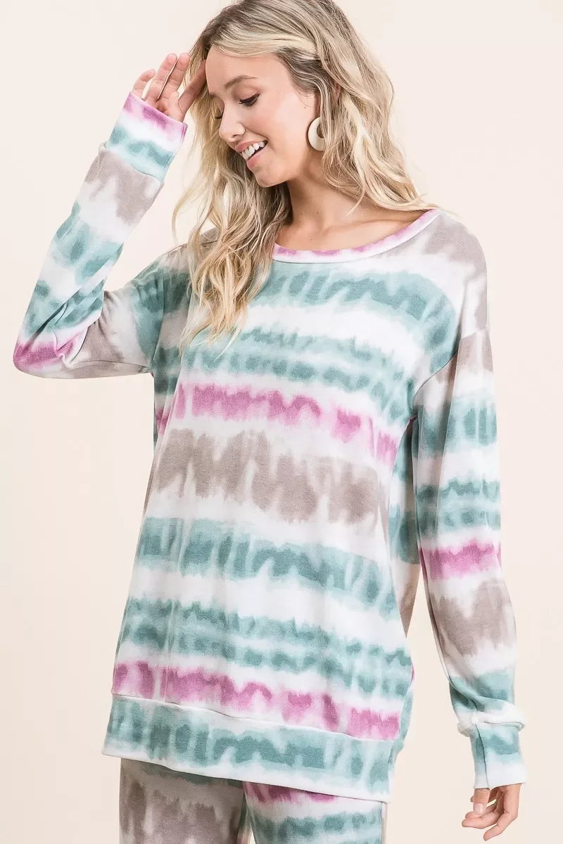 BiBi Tie Dye Print Terry Sweatshirt - Trendibles