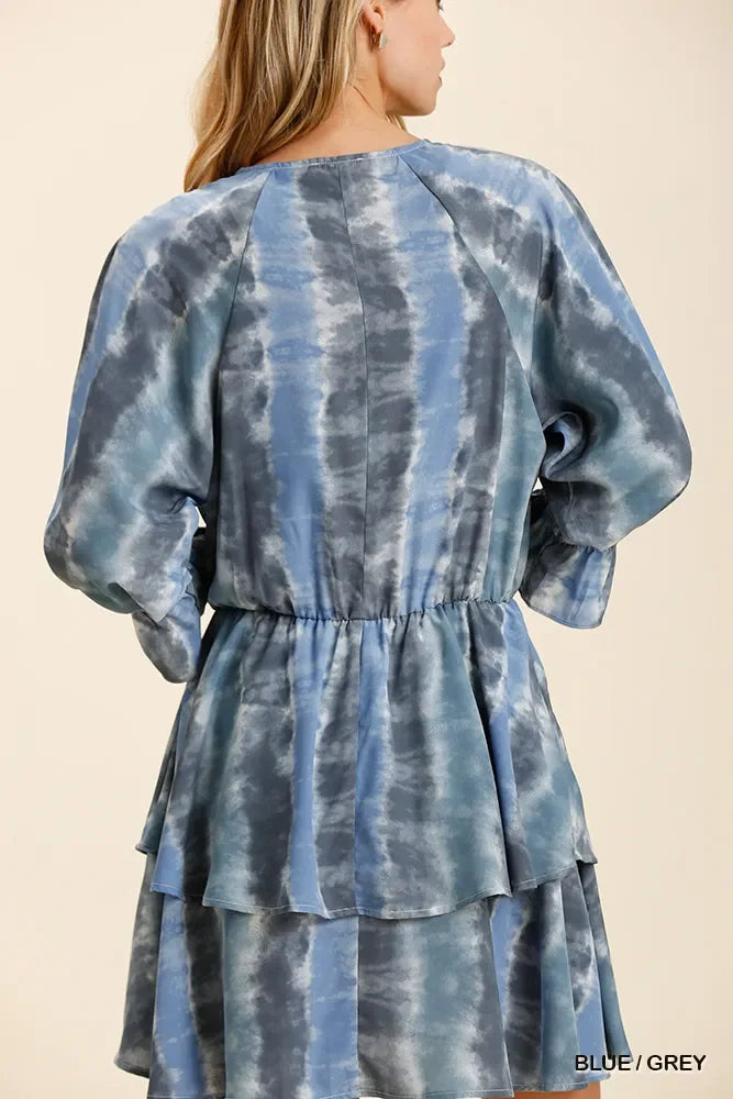 Umgee Tie Dye Ruffled Layered Dress with Elastic Waistband - Trendibles
