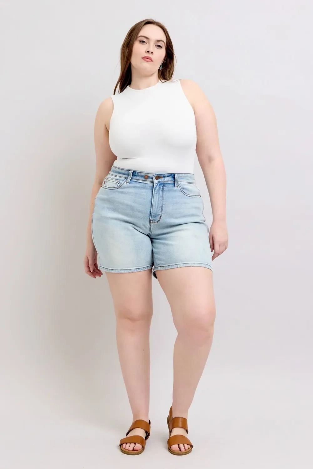Judy Blue Full Size 2 Button Denim Shorts with Pockets Plus Size - Trendibles