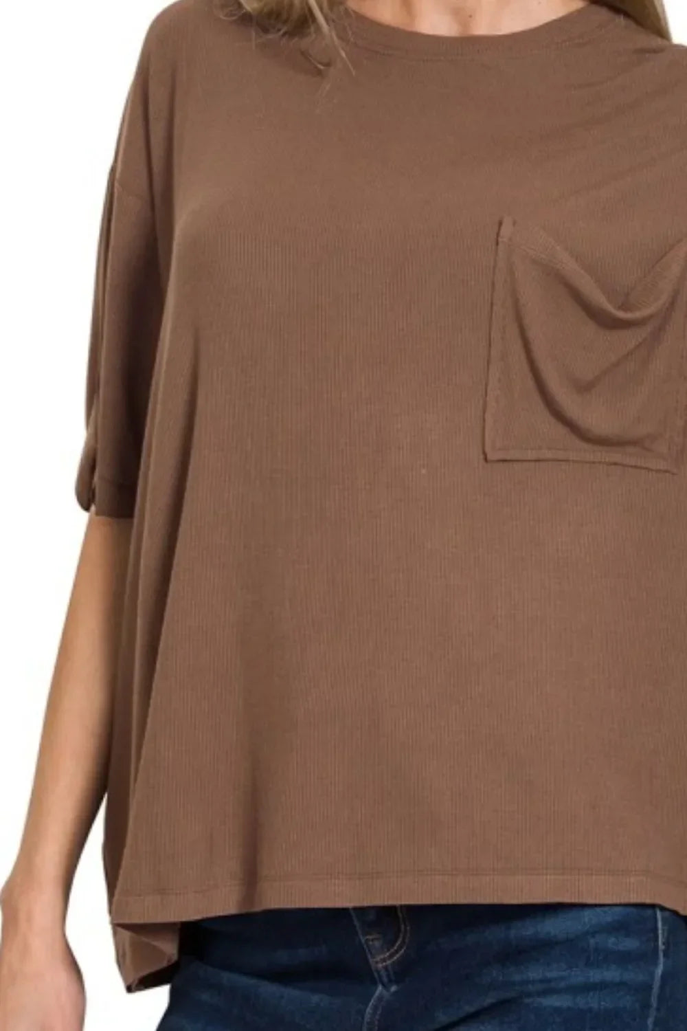 Zenana Oversized Ribbed Round Neck Short Sleeve Tee - Trendibles