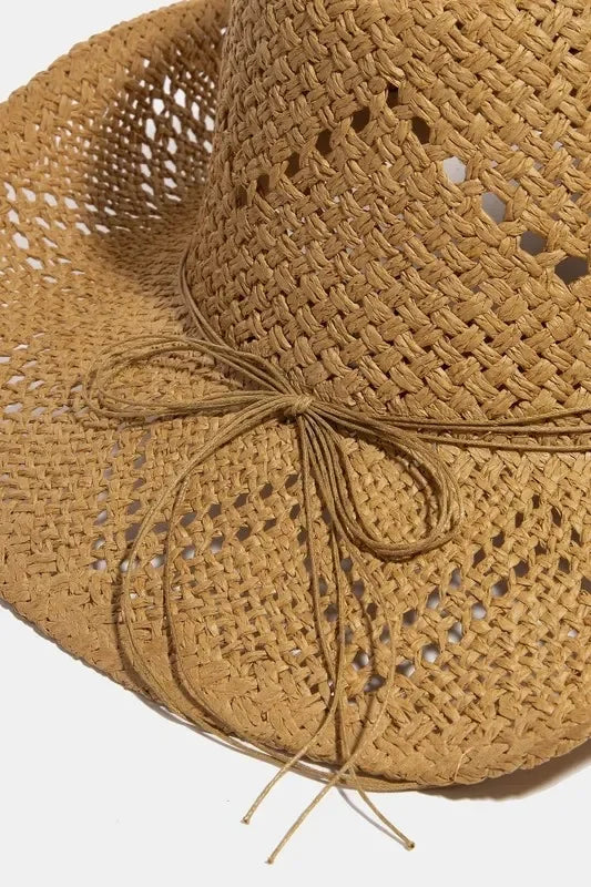 Fame Mixed Beaded Strap Western Fedora Straw Hat - Trendibles