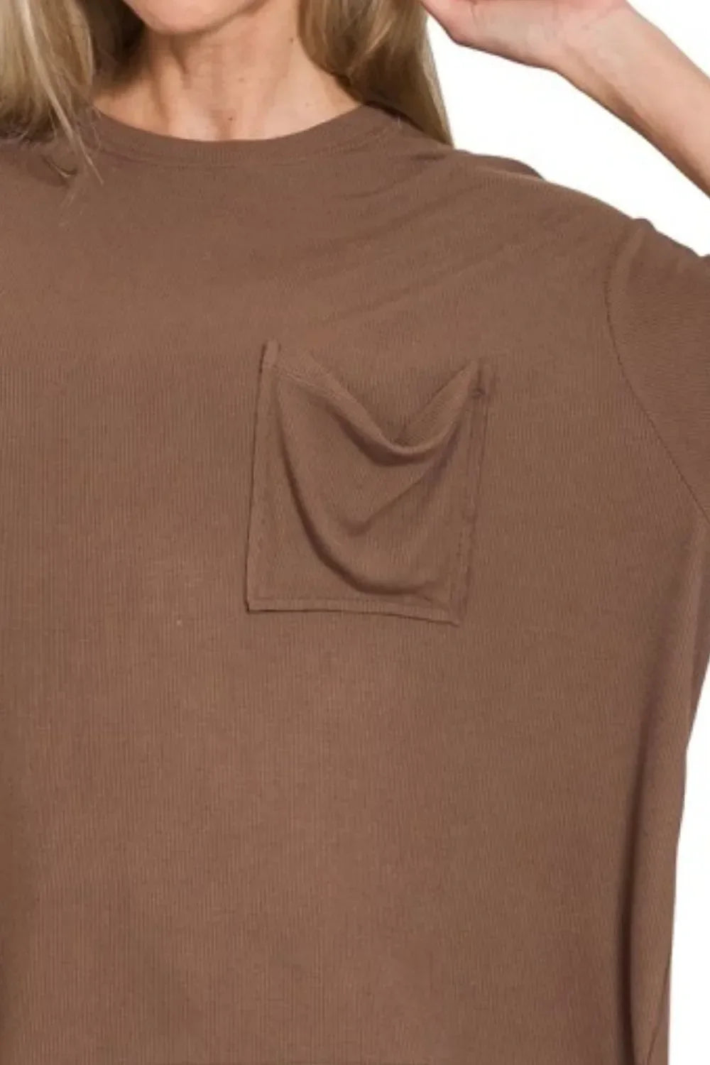 Zenana Oversized Ribbed Round Neck Short Sleeve Tee - Trendibles