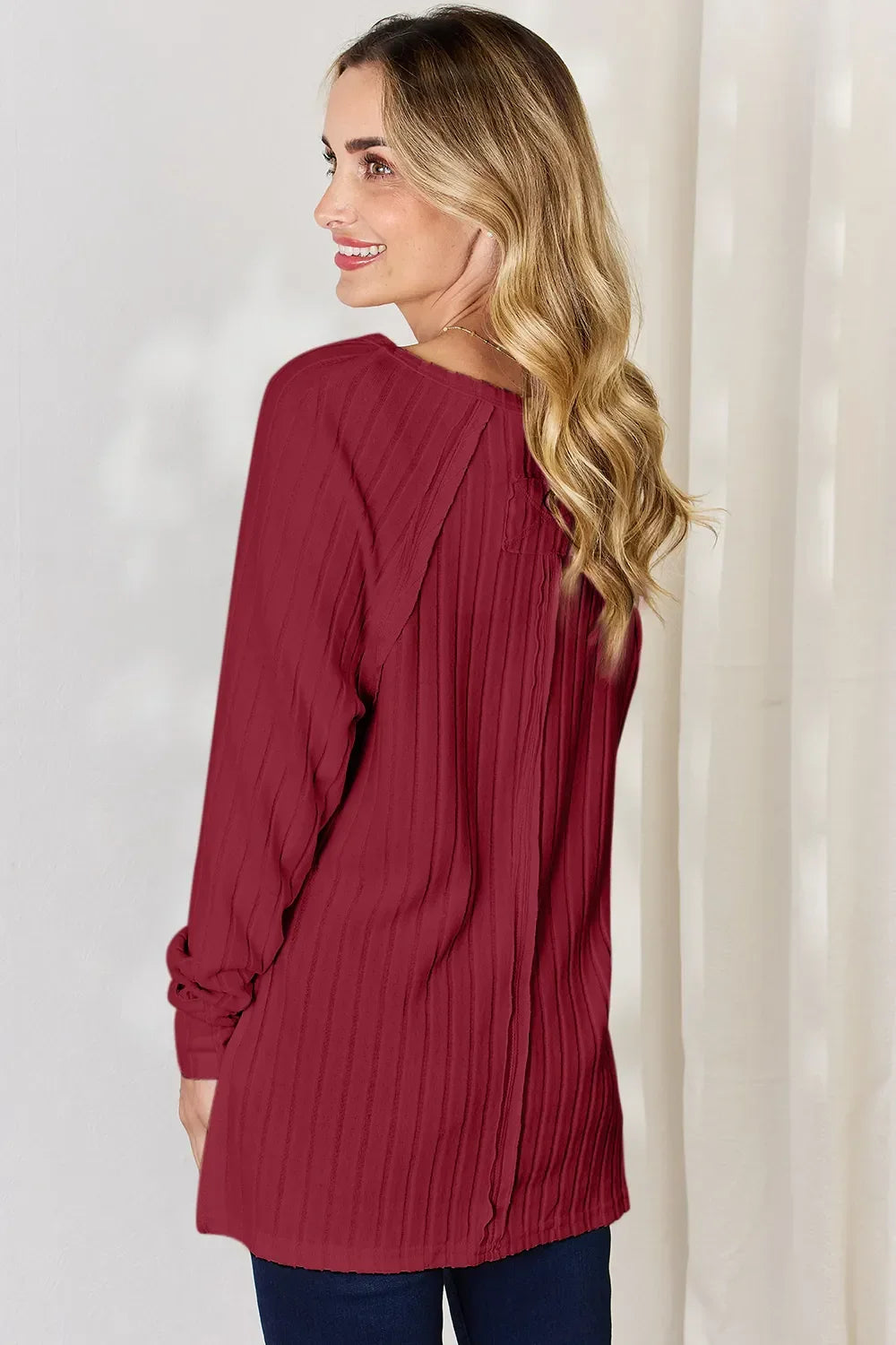 Basic Bae Full Size Ribbed Round Neck Slit T-Shirt - Trendibles